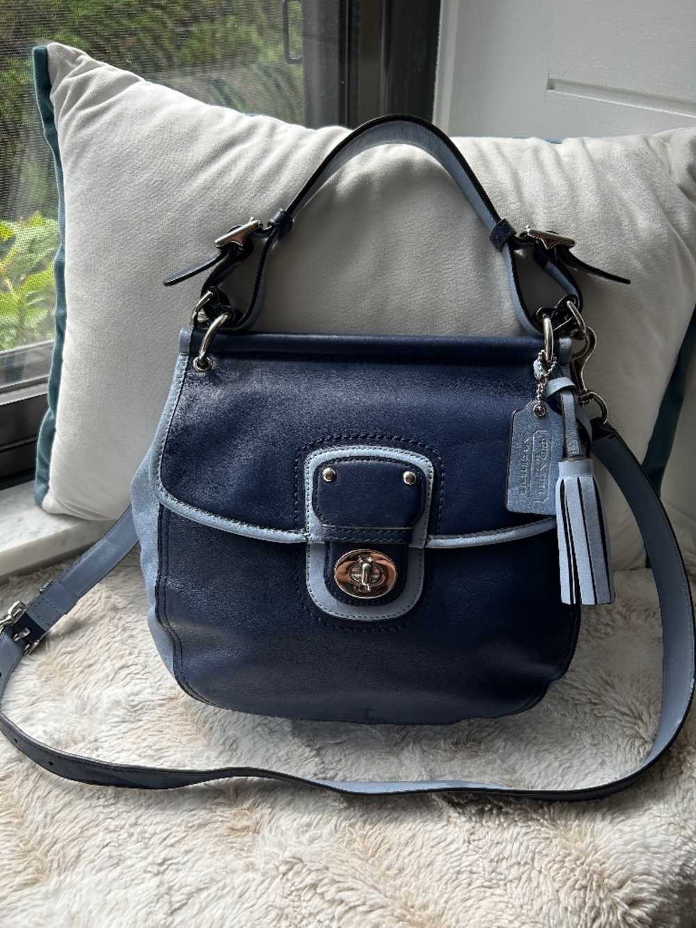 Coach Navy Archive Shoulder Bag w/ Kiss Lock Detailing